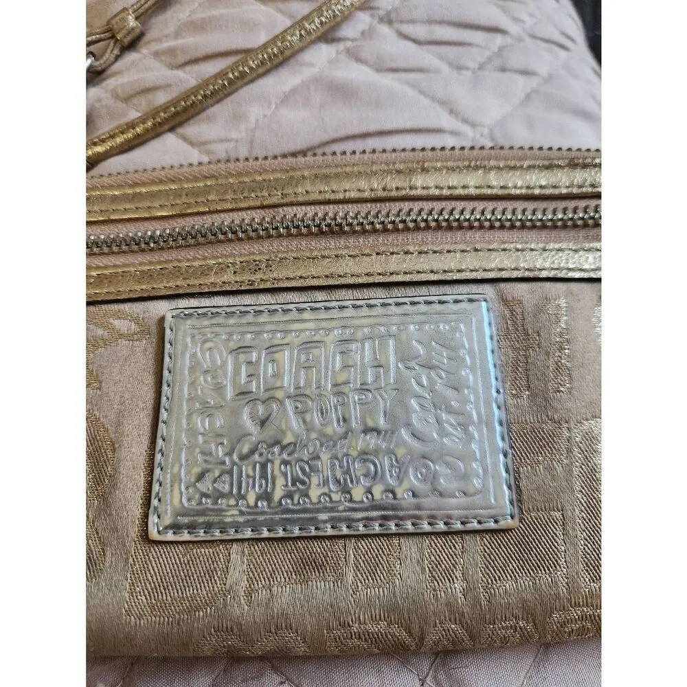 Coach Poppy Wristlet — Gold Silver and Khaki with lavender interior